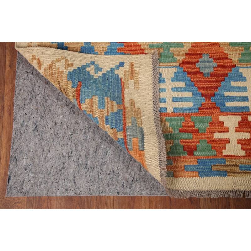 Hand Woven Oriental 100% Wool Carpet Southwestern Geometric Oranges & Rust Kilim Area Rug - 9' 7'' X 6' 5''