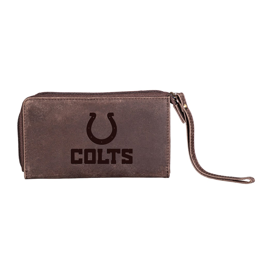 Brown Leather Cell Phone Wristlet Wallet, Indianapolis Colts - 4" x 7"