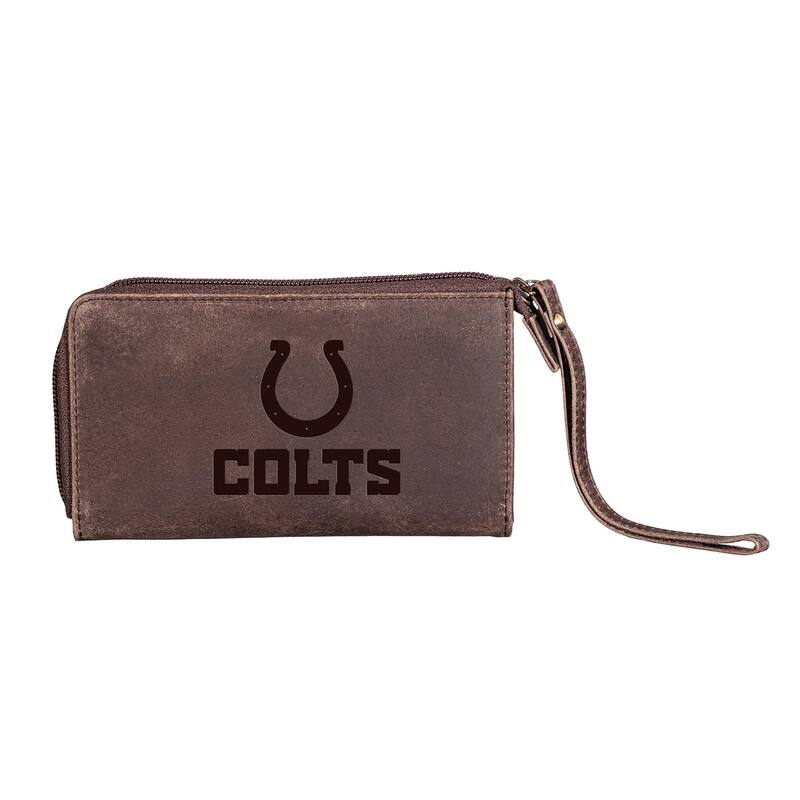 Brown Leather Cell Phone Wristlet Wallet, Indianapolis Colts - 4" x 7"