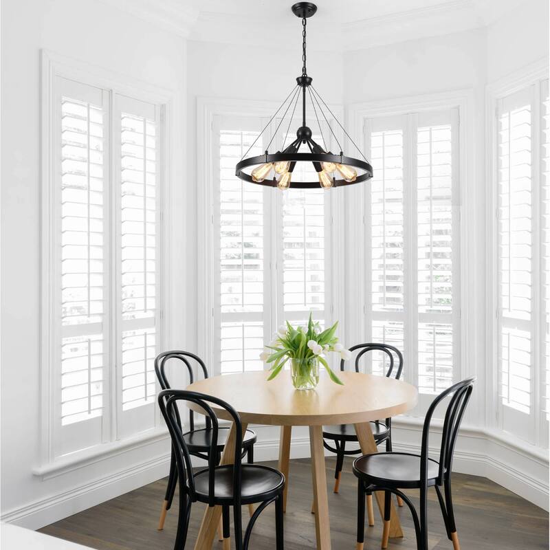 6-Light Dimmable Sputnik Chandelier, Farmhouse Wagon Wheel Chandelier for Dining Room Living Room Bedroom Kitchen