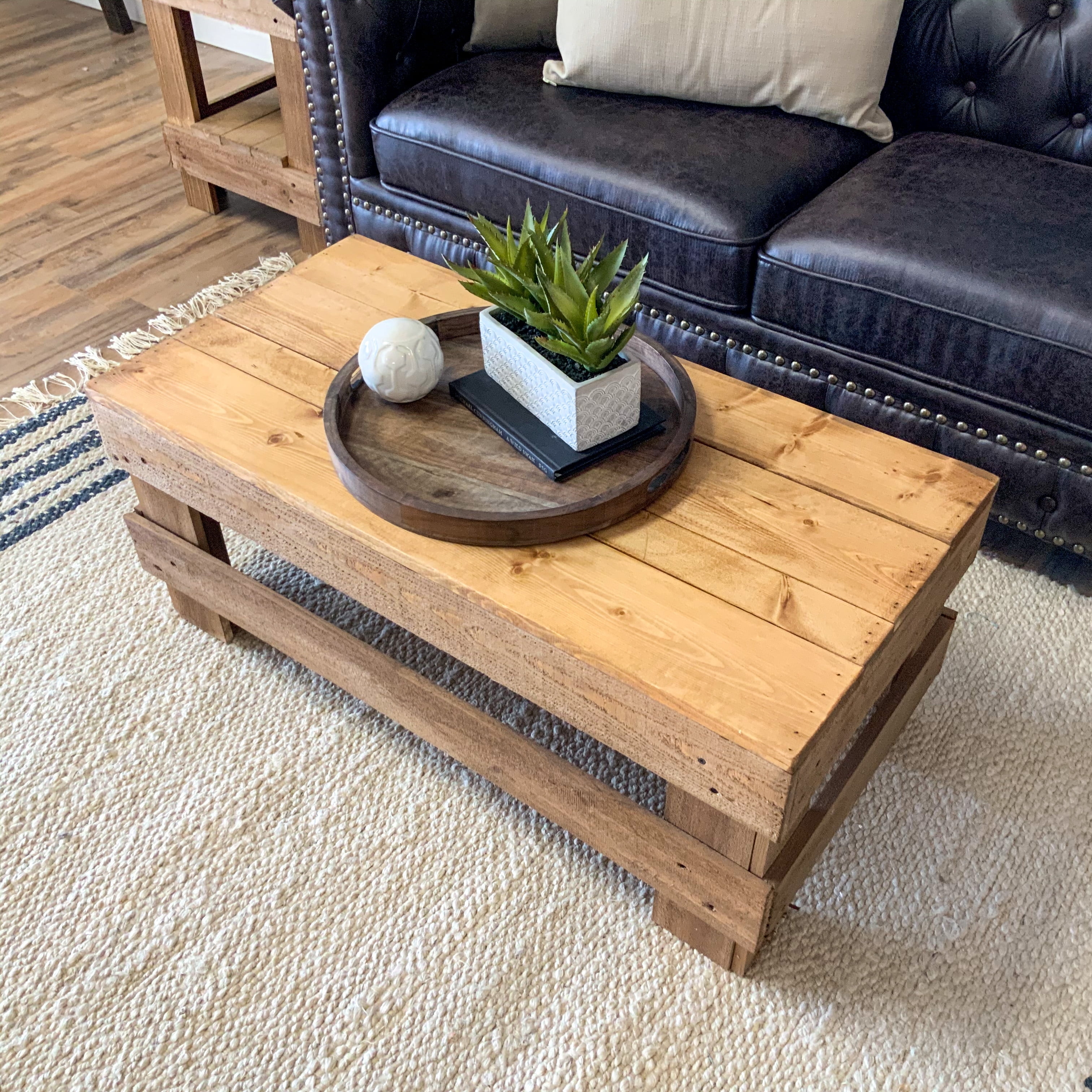 Landmark Pine Solid Wood Farmhouse Coffee Table Walnut