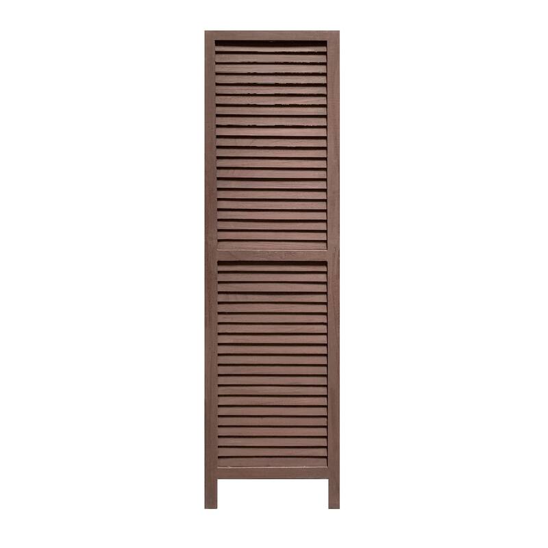 67 Inch 3 Panel Shutter Screen Room Divider, Fitted Slats, Washed Brown
