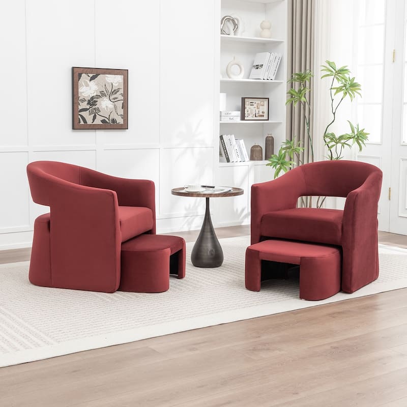 SEYNAR Modern Glam Velvet Accent Armchair Open Back with Ottoman Set of 2