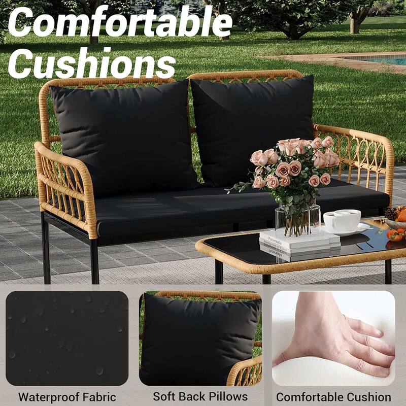 Outdoor 4 Pieces Patio Furniture Sets for Apartment, Bistro, Backyard, Porch - 4PCs