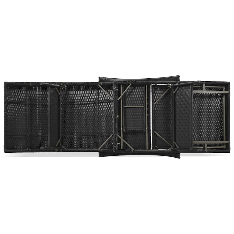 2 Pcs Outdoor Curved Wicker Chaise Lounge Chair, Reclining Chairs with Pull-Out Side Table & Adjustable Backrest