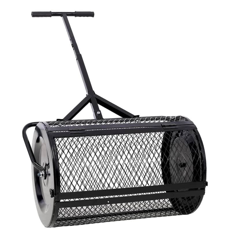 55 lbs. 24 in. Heavy Duty Metal Peat Moss Spreader with T Shaped Handle for Planting Seeding, Lawn and Garden Care