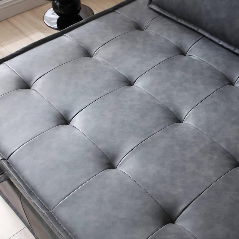 39" Faux Leather Single Multipurpose Ottoman Pull Out Sofa Bed with Adjustable Backrest and Pillow for Living Room