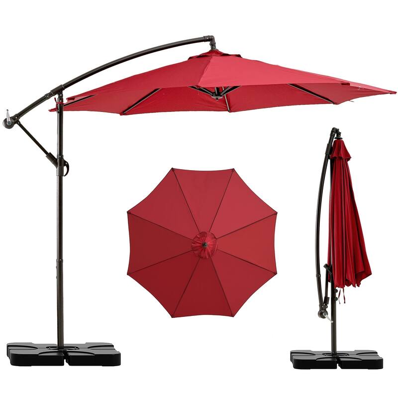 9.8ft Patio Offset Umbrella Cantilever Umbrella with Crank & Cross Bases