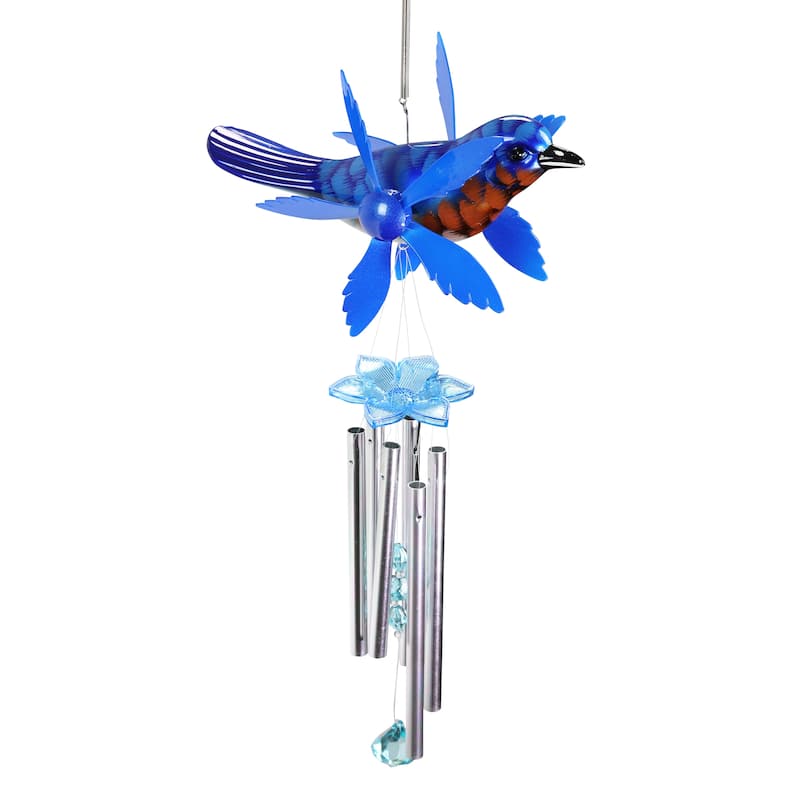 Exhart Metallic Colored Bird Whirligigs Spinning Windchime, 12 by 24 Inches