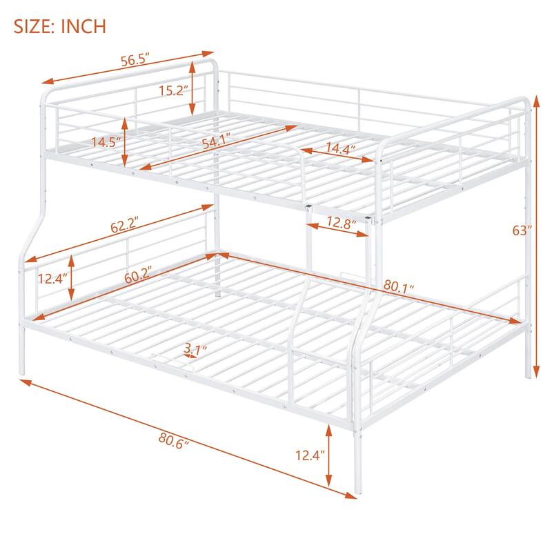 Full XL over Queen Metal Bunk Bed