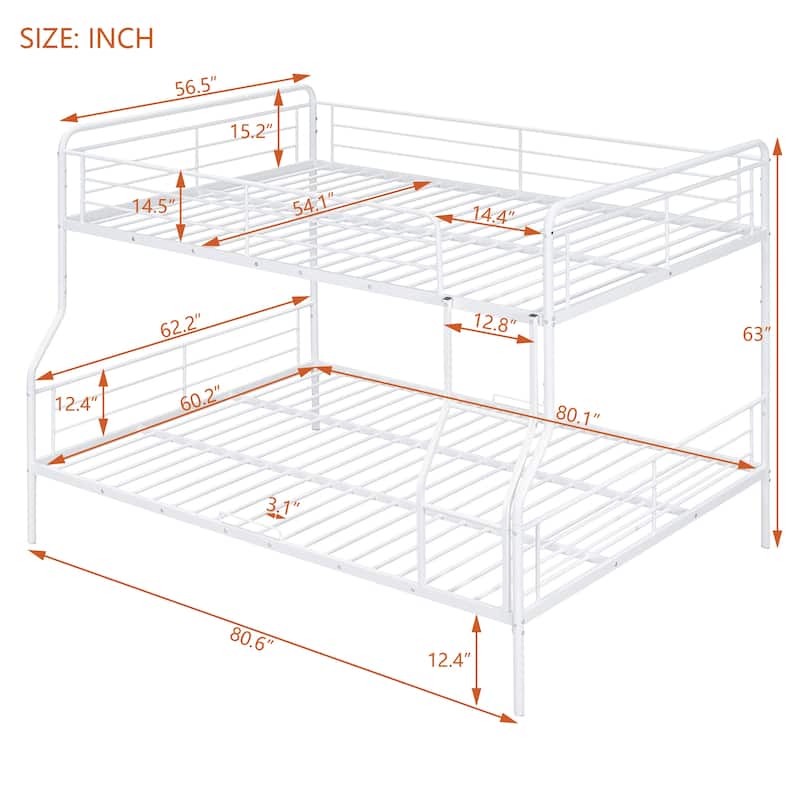 Metal Detachable Bunk Bed Frame, Full XL over Queen Iron Bunk Bed with Ladder and Guardrail, Divided Into 2 Individual Beds