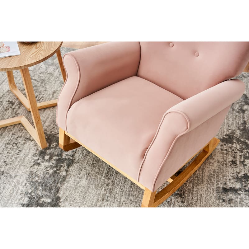 Velvet Nursery Rocking Chair with High Back