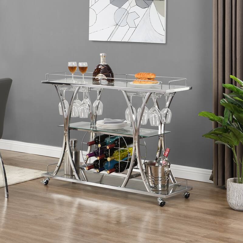 Myhozm 3-tier Serving Metal Bar Cart with Tempered Glass