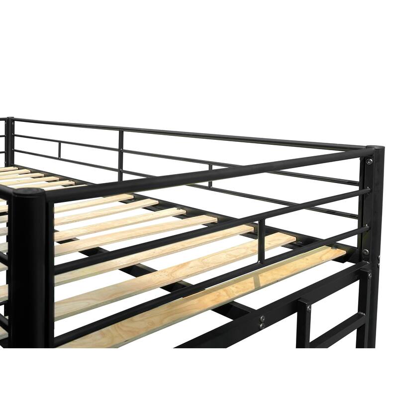 Convertible Twin over Twin Bunk Bed with Guardrails, Steel and MDF Construction, Black