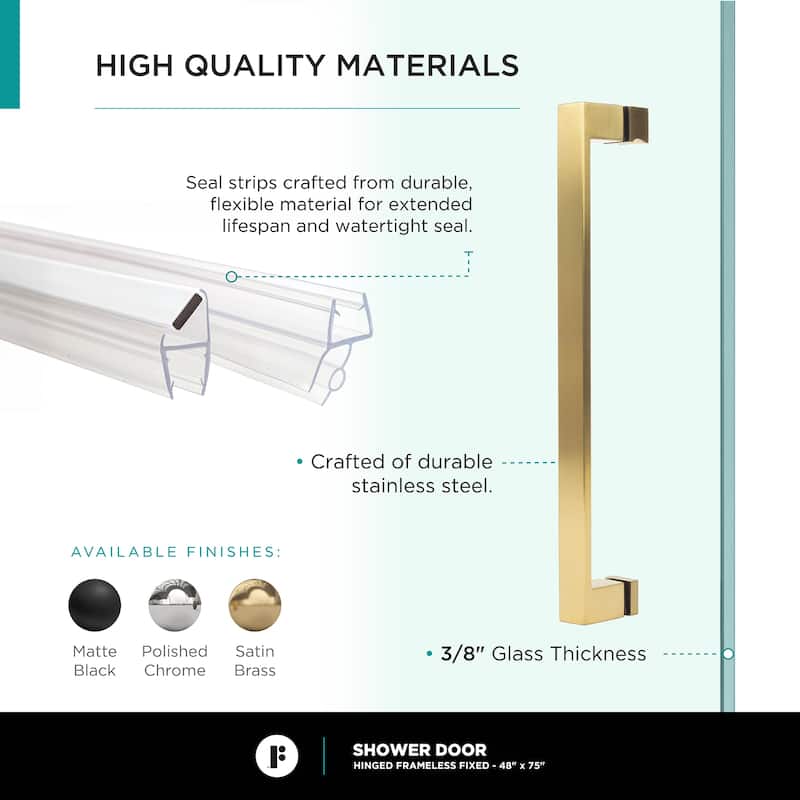 Fine Fixtures Hinged Clear Frameless Glass Shower Door Enclosure