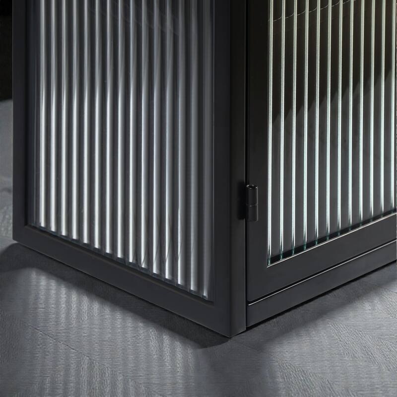 27.56" Modern Wall Cabinet with Glass Doors, 3-Tier Storage, Iron and Tempered Glass Hanging Cabinet for Bathroom and Entryway