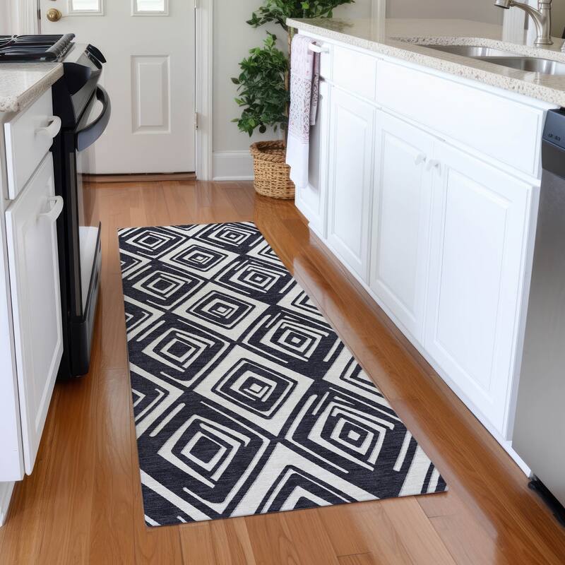 Premium Washable Super Soft Diamond Cascade Mayfield Rug - Black - 2'3" x 7'6"