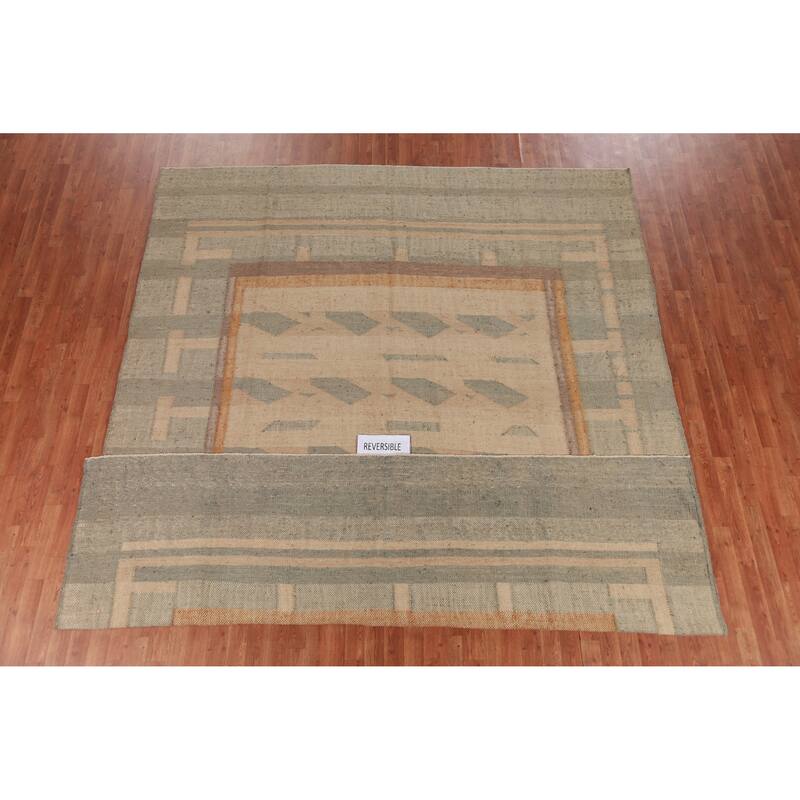 Hand Woven Oriental 100% Jute Carpet Southwestern Modern Beige & Ivories Kilim Area Rug - 11' 8'' X 9' 3''