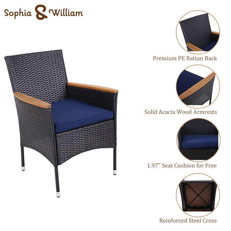 7 Pieces PE Rattan Patio Dining Sets, Modern Wicker Conversation Armhairs with Cushions and 2.6" Umbrella Hole