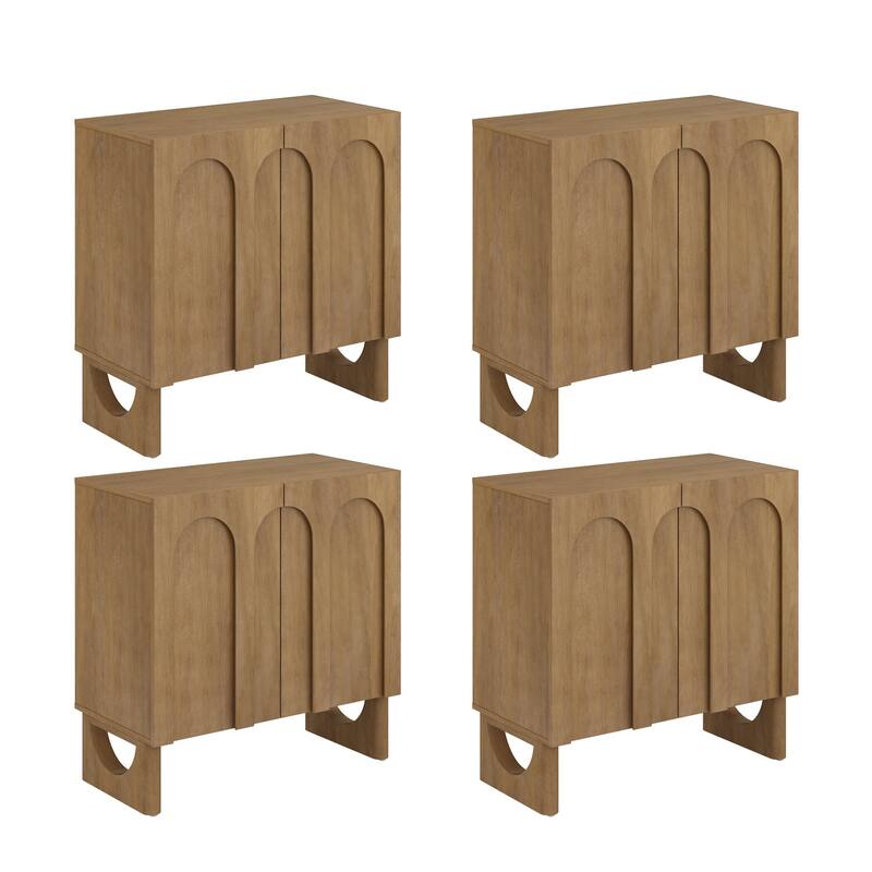 Jett Mid Century Modern Wood Credenza Storage Cabinet, Modular Arched Door Cabinet with Solid Wood Legs