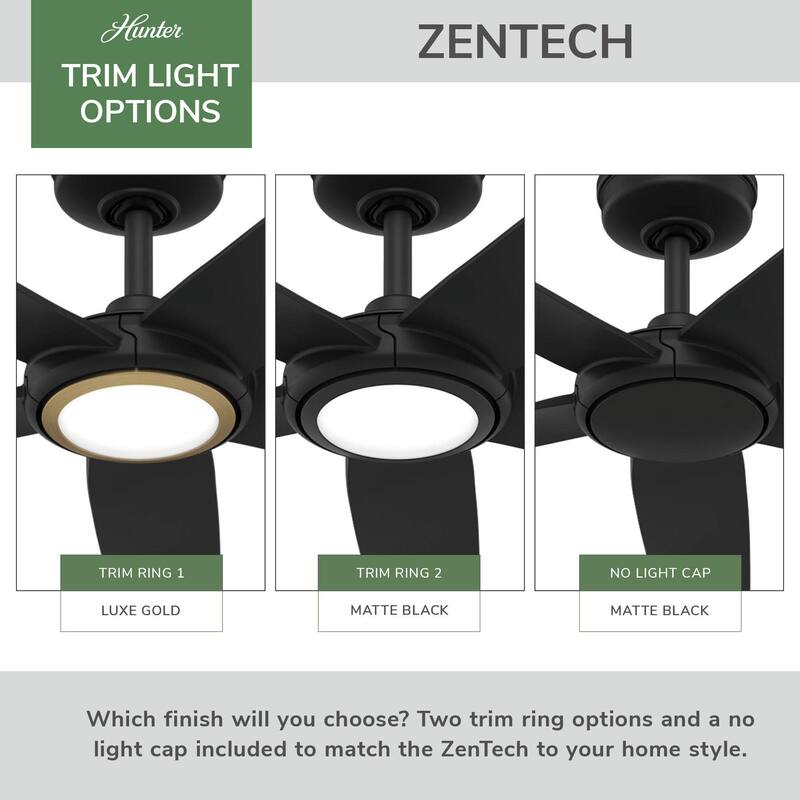 Hunter Zentech Wi-Fi ENERGY STAR Damp Rated Ceiling Fan w/ LED Light and Handheld Remote - Modern & Contemporary - SMART FAN!