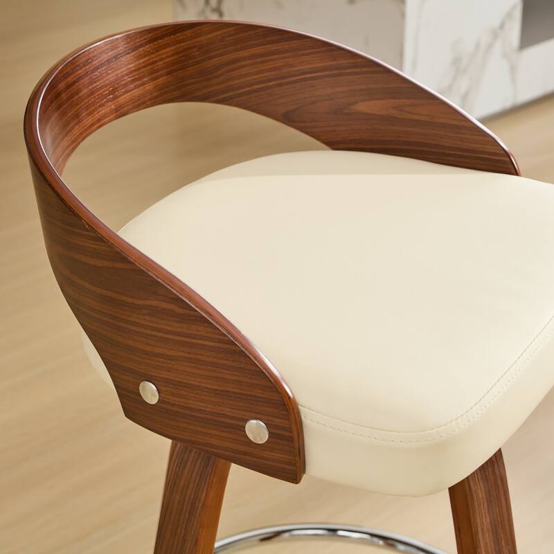 25-Inch Seat Height Swivel Bar Stool Walnut Wood Frame Low Back Bar Stools, 2Pc