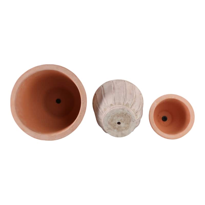 Pottery Clay Planters with Petal Ribbed Detailing (Set of 3) - 15" x 15" x 13"