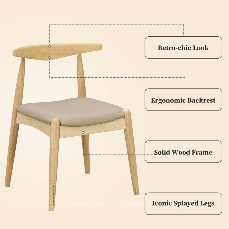 Set of 2 Rubberwood Dining Chairs, Ergonomic Backrest & Faux Leather Upholstery