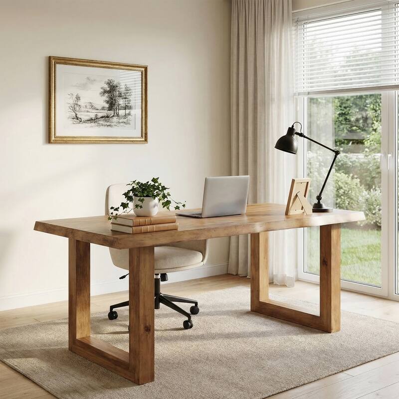 63 Inch Solid Wood Computer Desk for Home Office