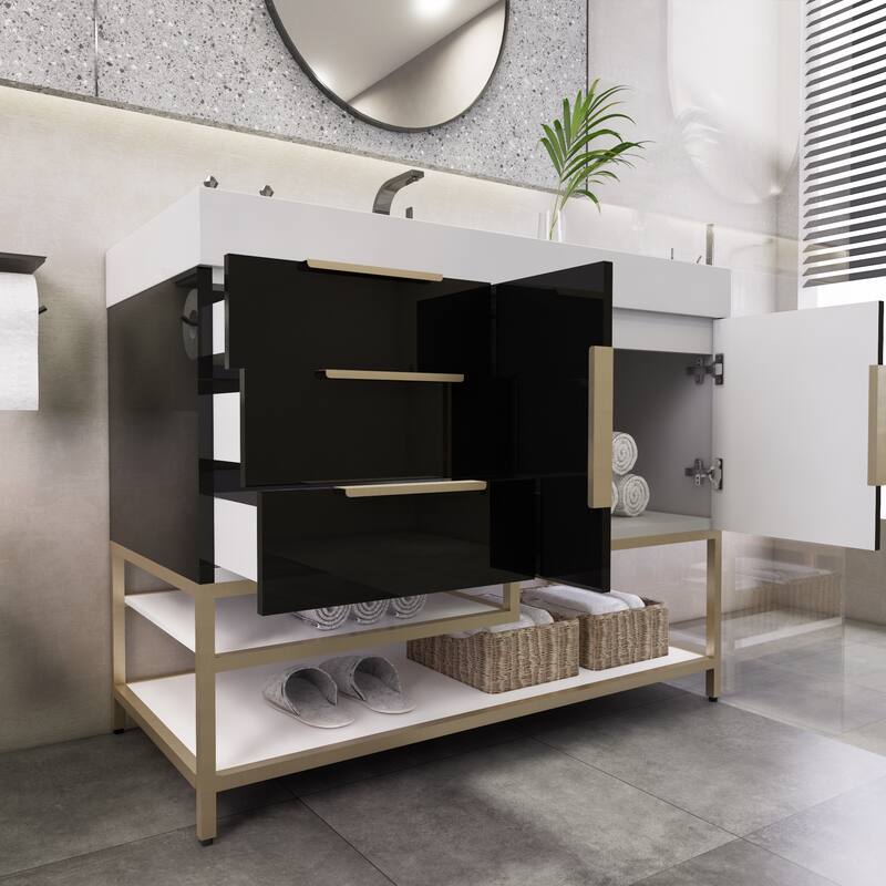 Noble 42" Free Standing Vanity (L Drawer) with Reinforced Acrylic Sink - 42" Width