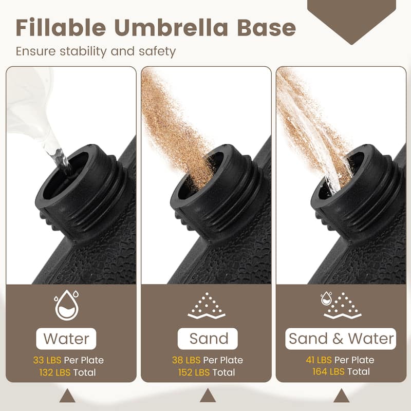 Gymax 4-Piece 164 LBS Water or Sand Filled Square Weight Plate Set