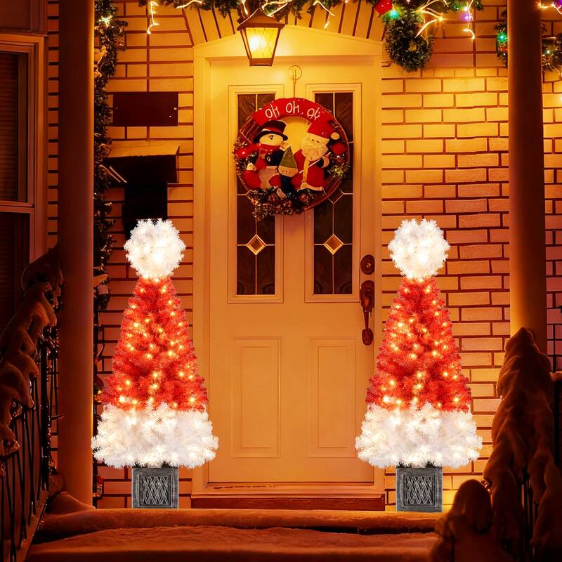 Costway 4 FT Artificial Christmas Tree Santa Hat Xmas Tree with 300 - as pic shows - See Details