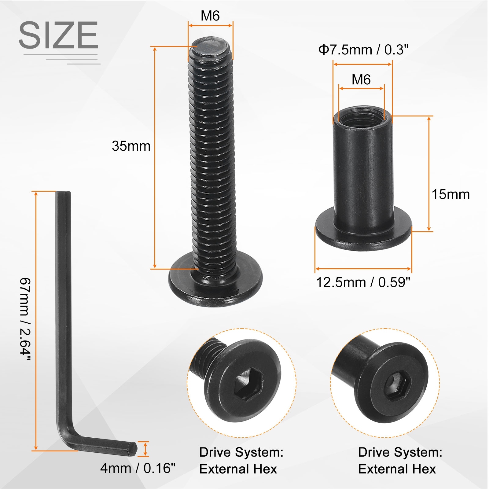 Hex Drive Socket Cap Bolt and Nuts with Hex Wrench, Furniture Connector Bolts and Screws for Furniture Countersunk Belt