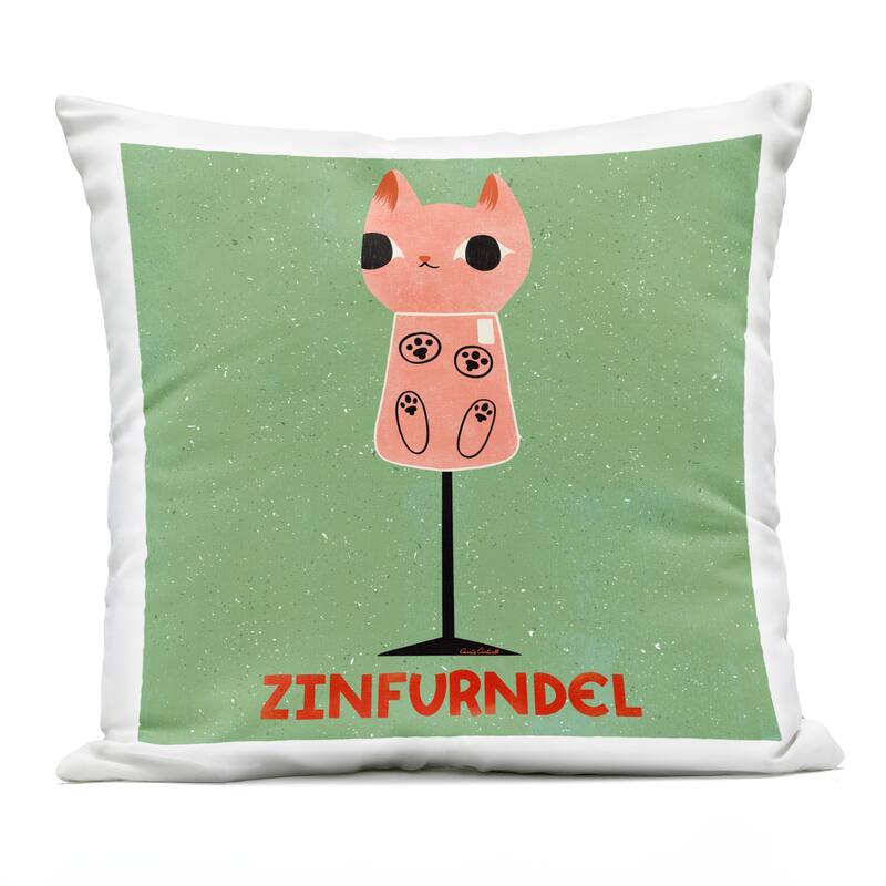Stupell Zinfurndel Feline Wine Printed Outdoor Throw Pillow Design by Carrie Cantwell - Accent - Polyester - Green - Single