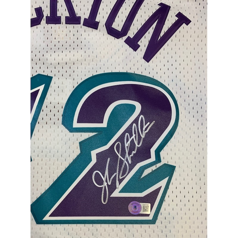John Stockton Autographed Utah Jazz Mitchell & Ness White Swingman Signed Basketball Jersey Beckett COA XXL - 8'6" x 11'6"
