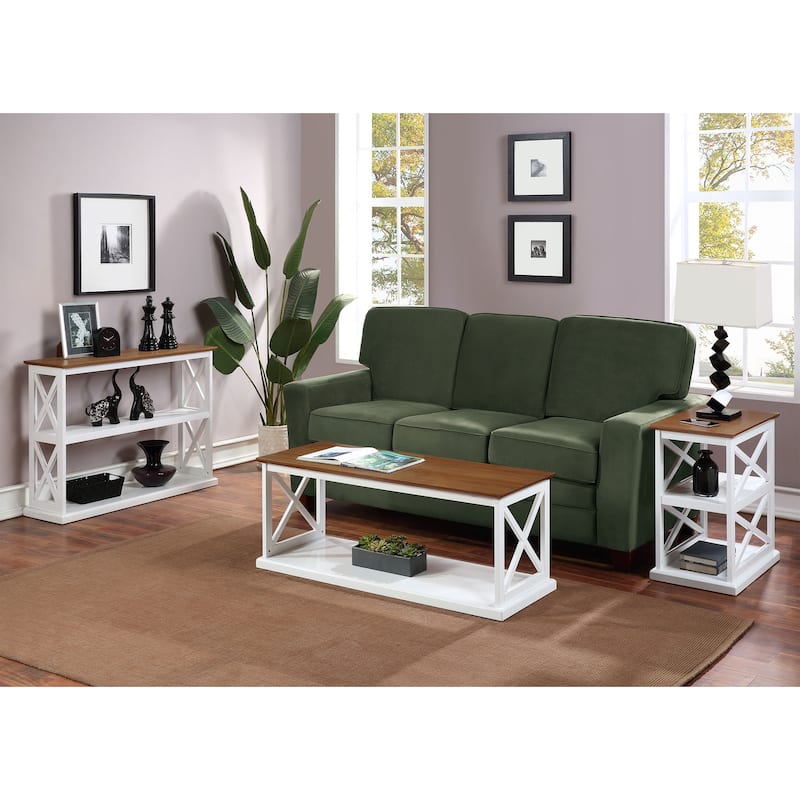 Chairside End Table with Shelves Double X Side Design Three-Tier Display Solid Wood Accent Furniture for Living Room - 14
