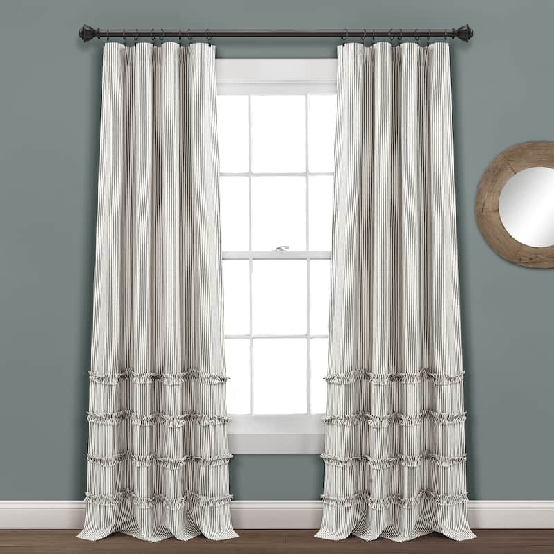Lush Decor Vintage Stripe Yarn Dyed Cotton Window Curtain Panel Pair - 40"w x 95"l - Gray