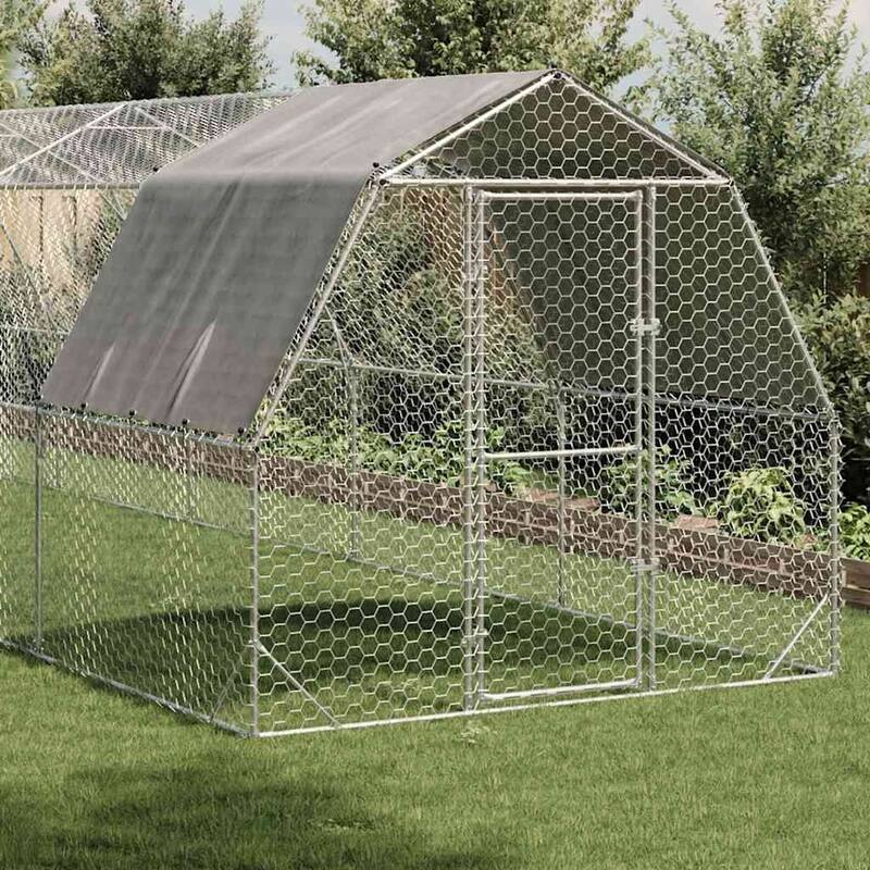 vidaXL Chicken Run Silver Galvanized Steel, PE (polyethylene) Large - 472.4 x 98.4 x 88.6