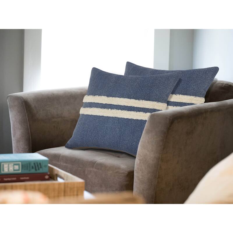 Seashore Dusty Blue/White Striped Cotton Throw Pillow, Set of 2