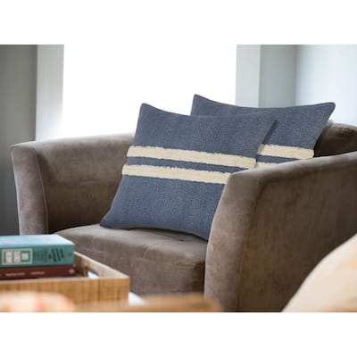 Seashore Dusty Blue/White Striped Cotton Throw Pillow, Set of 2