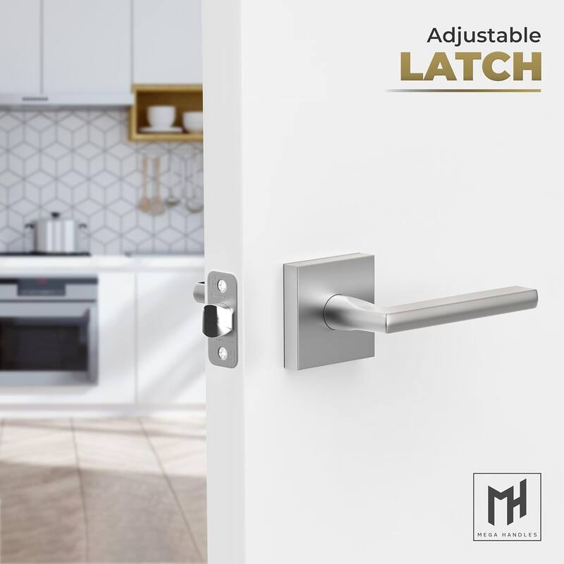 Mega Handles PRIME Reversible Passage Door Levers with Square Rosette | Modern Interior Handle for Bedroom, Bathroom, Hallway