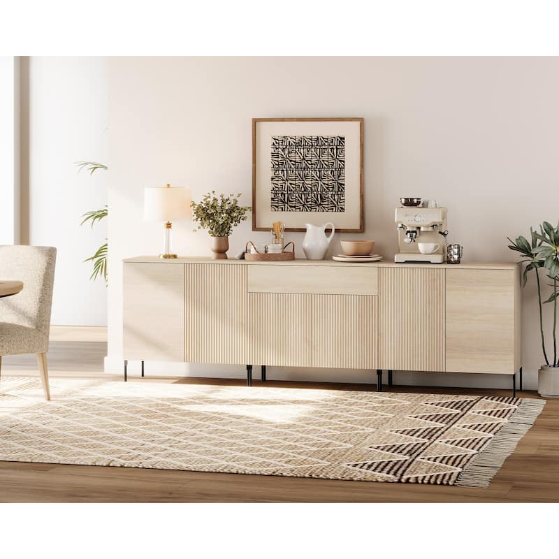 94.5" Modern Reeded 6-Door Sideboard With Drawers, 3-In-1 Wooden Credenza
