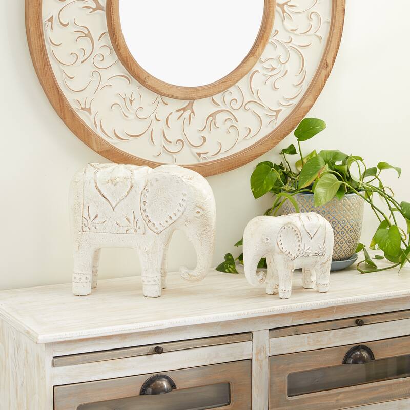 White Dolomite Bohemian Sculpture Elephant (Set of 2) - S/2 9", 13"W
