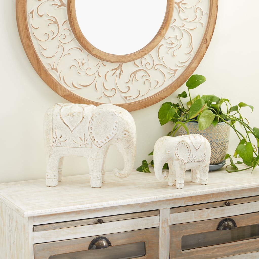 White Dolomite Bohemian Sculpture Elephant (Set of 2) - S/2 9", 13"W