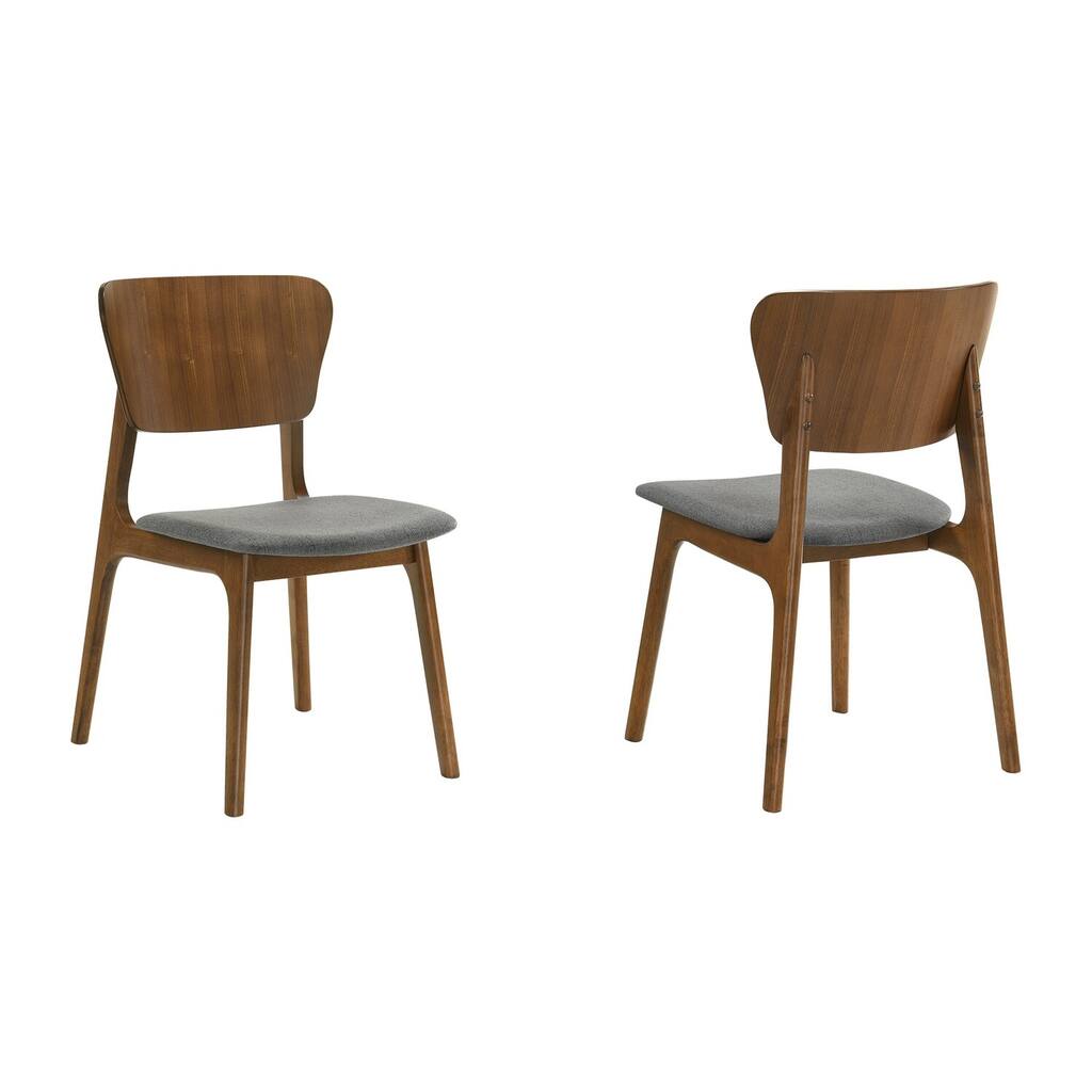 Walnut/Gray Fabric Upholstered Wood Frame Dining Chair, Set of 2, Sturdy Dining Chair for Dining Rooms - 17.5