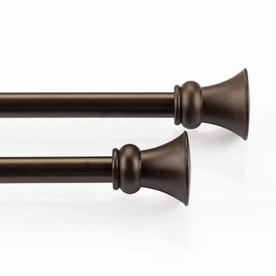 Deco Window 2 Pack Single Curtain Rod Egyptian Round Finials & Brackets Set - 28" to 48", 5/8 Inch Diameter, Brown Oil Rubbed