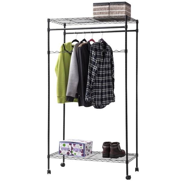 Shop Costway Garment Rack Double Hanging Clothes Rail Rolling
