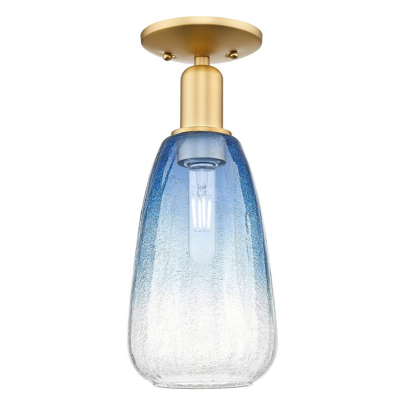 Innovations Lighting 716-1C-15-6 Brookhaven Almond Semi-Flush - Satin Gold / Sapphire Blue