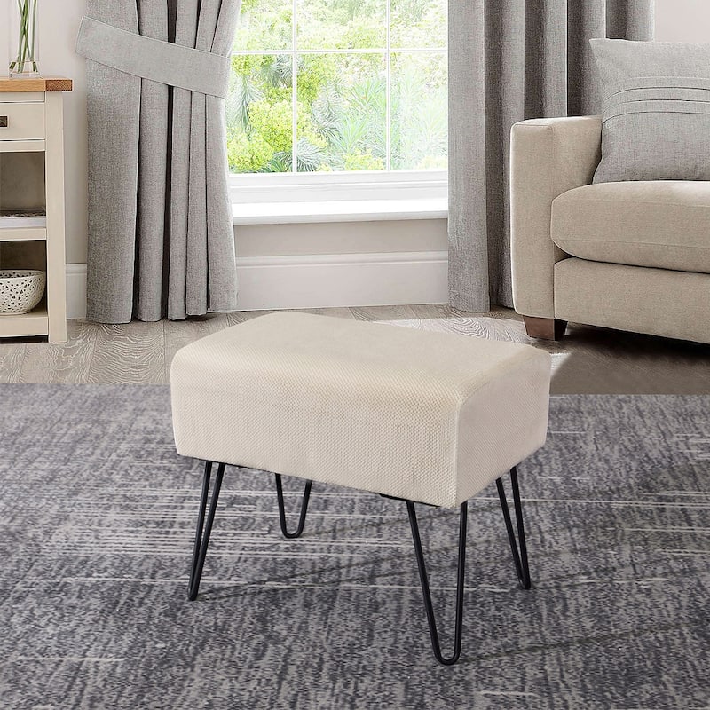 Serenta Milliken Plush Ottoman, 19" x 13" x 17" H - 19" x 13" x 17" H - Angora