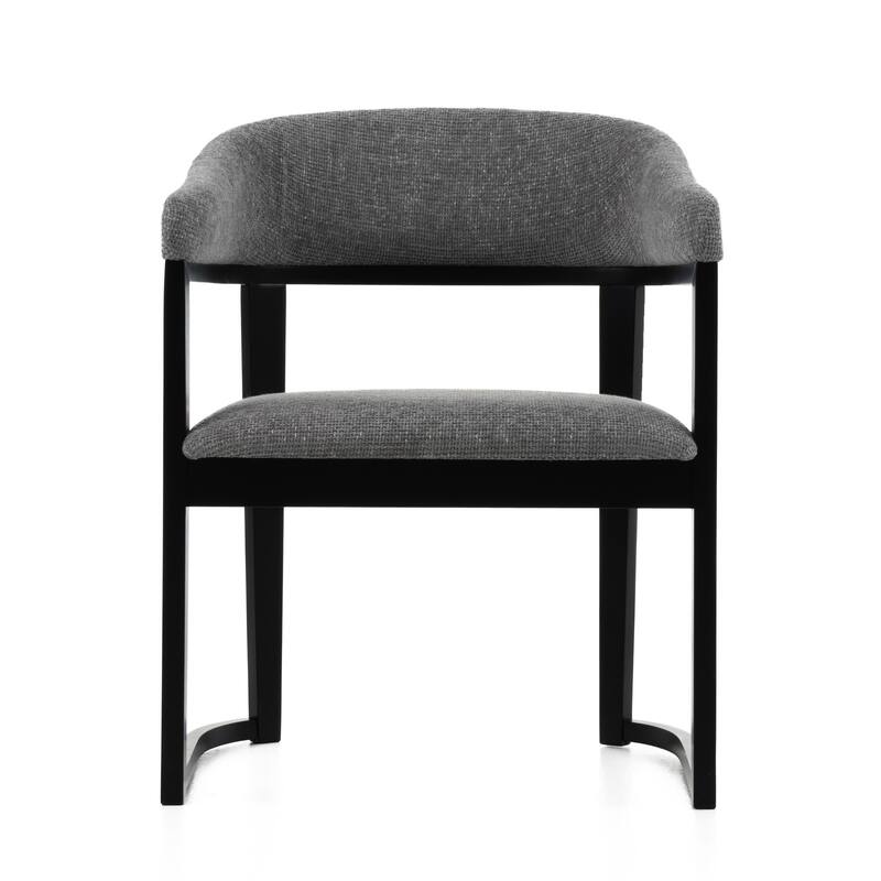 Cid Mary Dining Chair, Gray Fabric, Curved Black Solid Rubberwood Frame